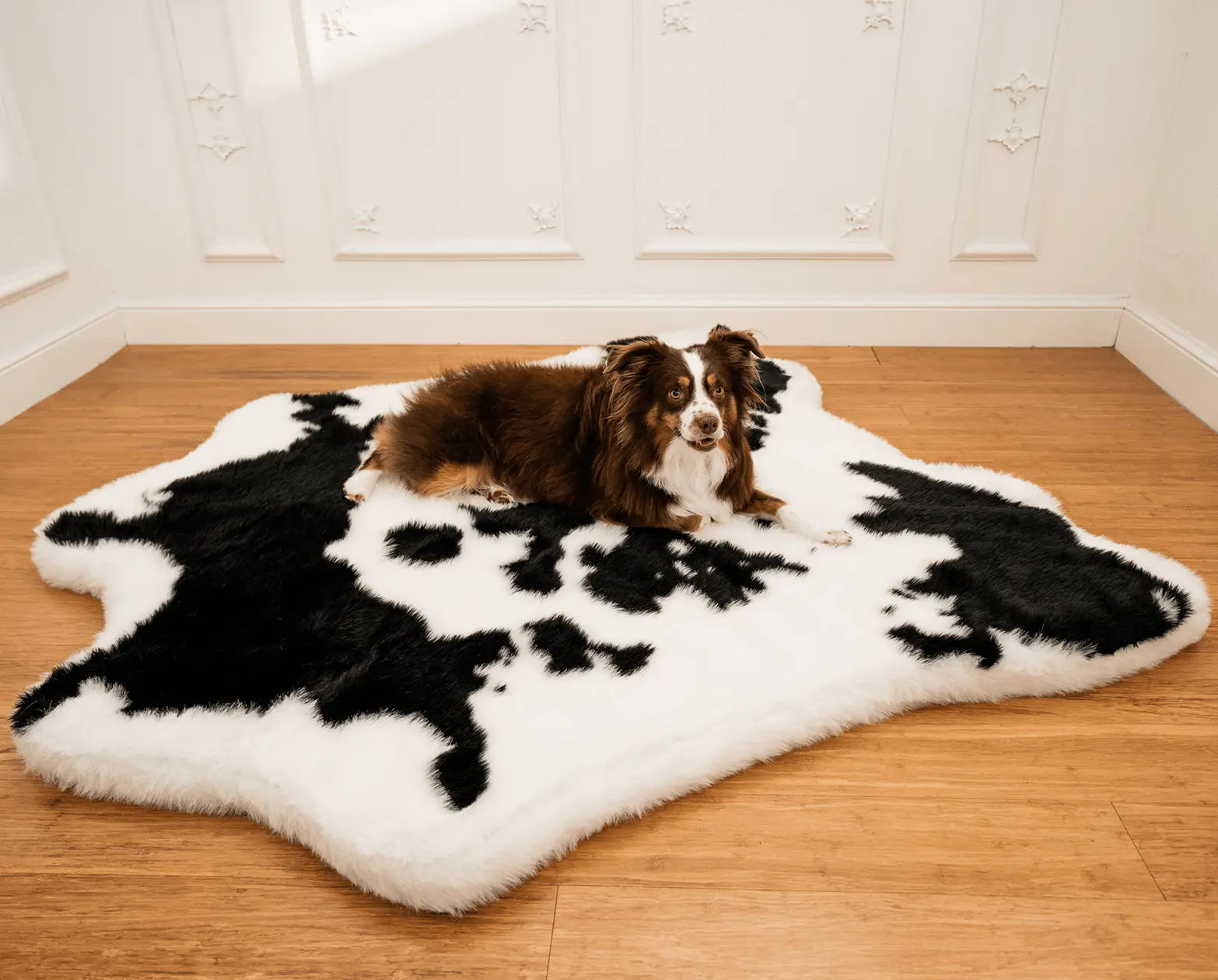 PupRug™ Animal Print Memory Foam Dog Bed - Black Faux Cowhide Paw.com