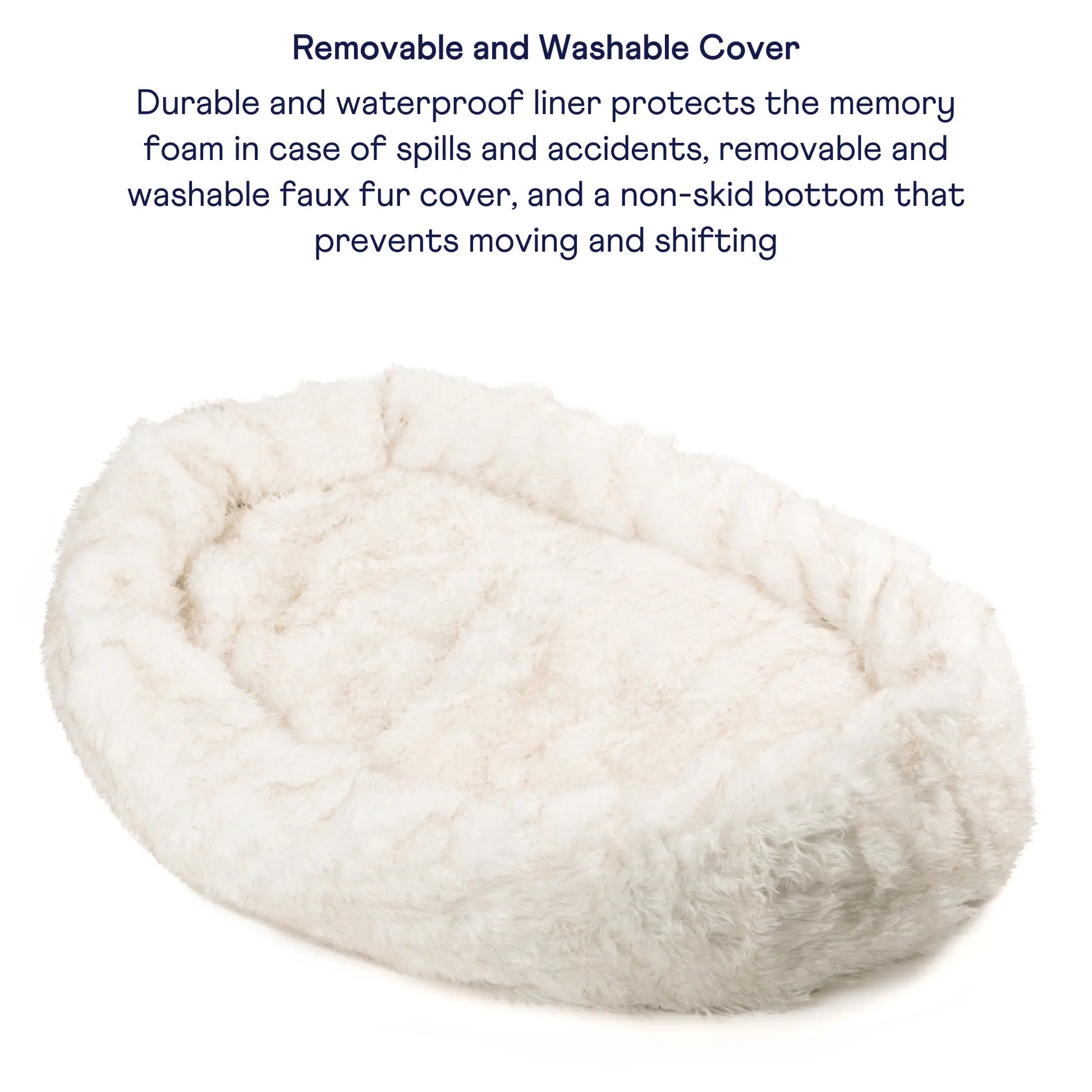 PupCloud™ Human-Size Faux Fur Memory Foam Dog Bed - White with Brown Accents Paw.com
