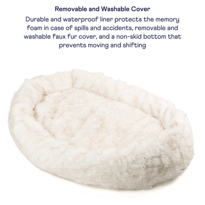PupCloud™ Human-Size Faux Fur Memory Foam Dog Bed - White with Brown Accents Paw.com