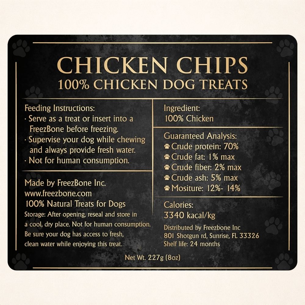 Freezbone Chicken Chips Dog Treats – Single Ingredient High Protein (Value Size 8 oz)