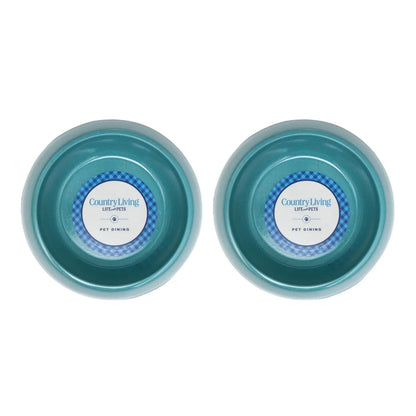 Country Living Set of 2 Natural Fiber Dog Bowls – Teal Blue American Pet Supplies