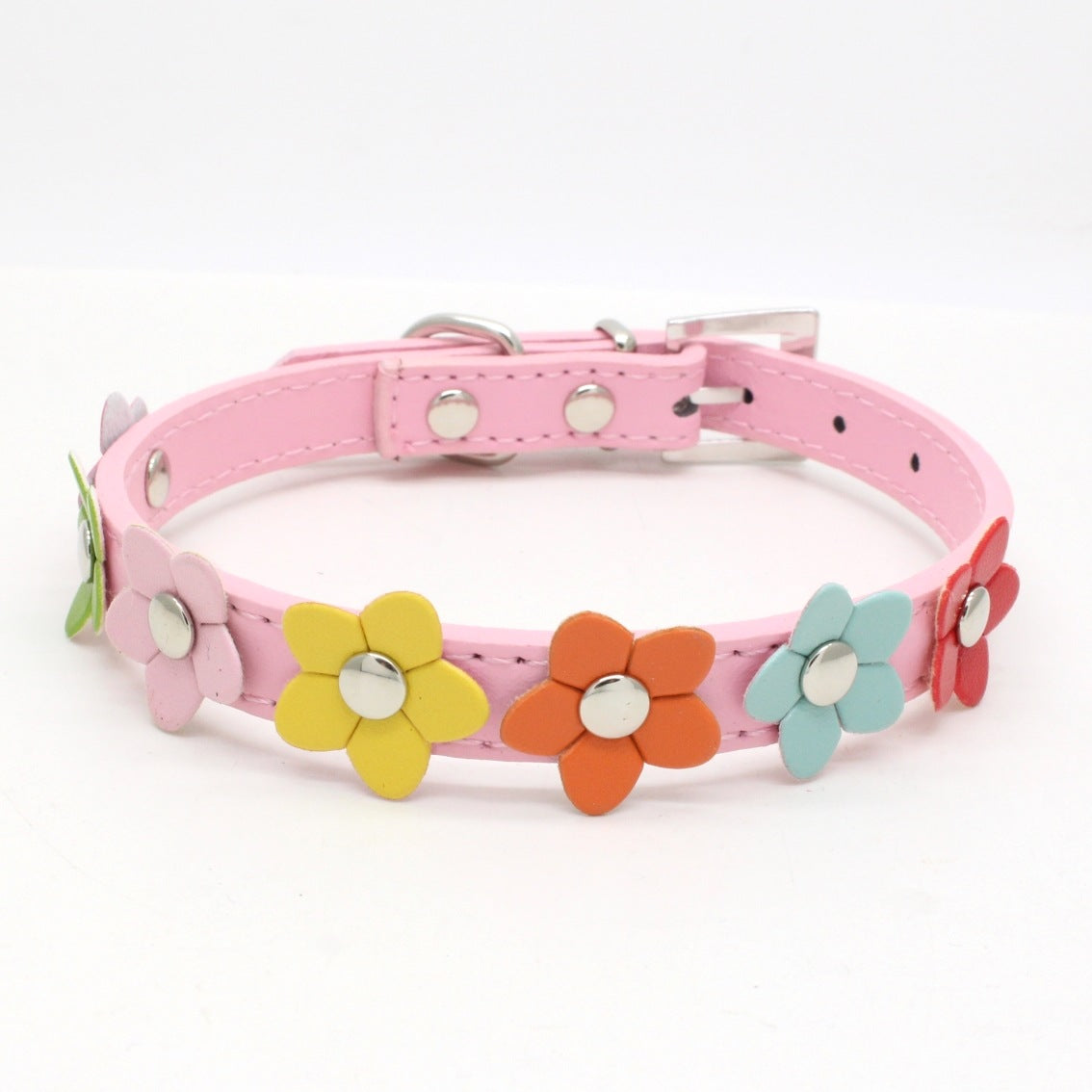 PU Pet Collar Colorful Flower Dog Belt A Row Of Small Flower Dog Collar Pet Supplies Dog Chain