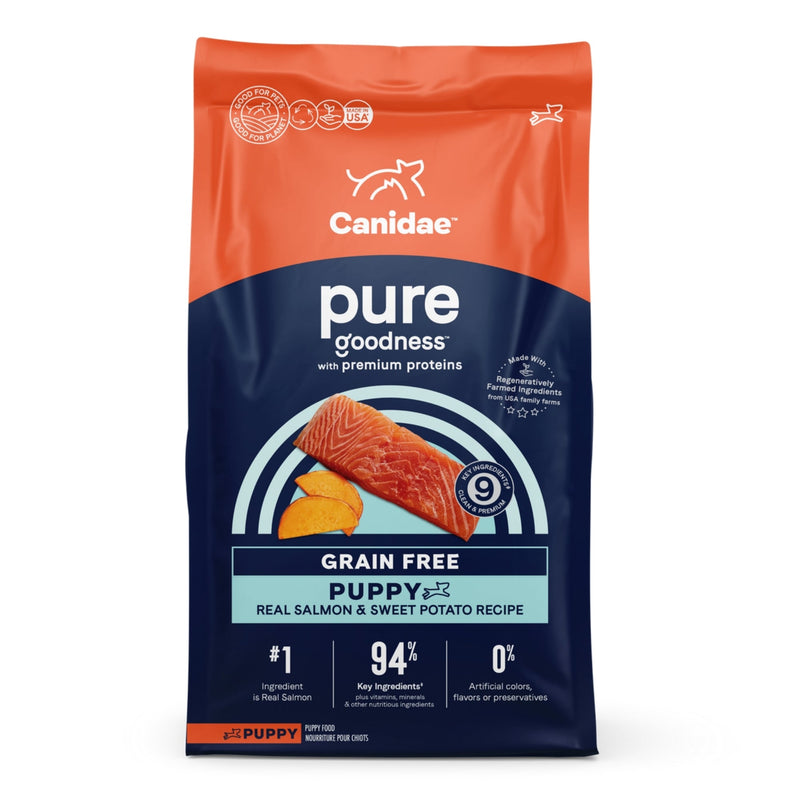 CANIDAE PURE Farm To Bowl GrainFree LID Dry Puppy Food Wild  Caught Salmon  Sweet Potato, 1ea/4 lb