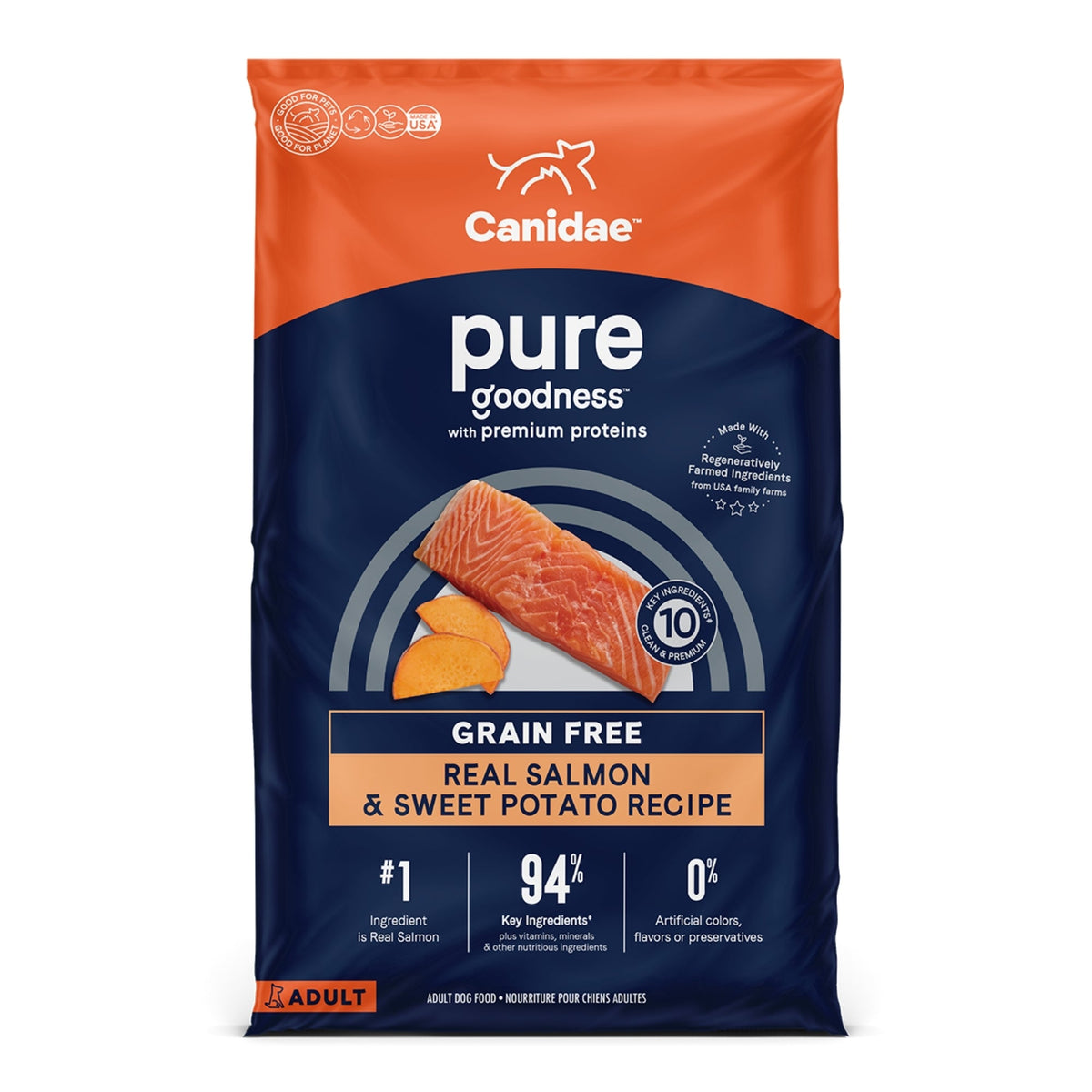 CANIDAE PURE goodness Grain-Free LID Dry Dog Food Salmon & Sweet Potato 22lb