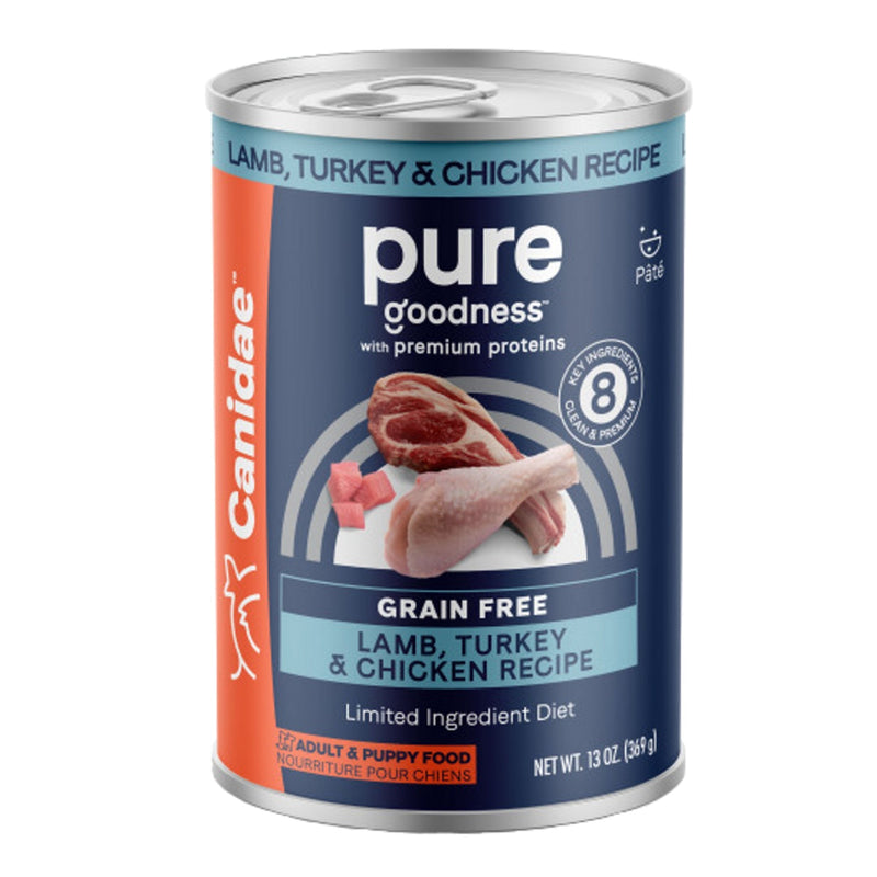 CANIDAE PURE Goodness GrainFree LID Canned Dog Food Elements Formula w/Lamb, Turkey  Chicken, 12ea/13 oz