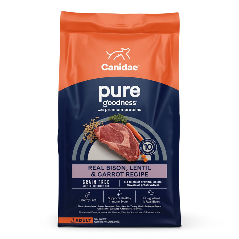 CANIDAE PURE Farm To Bowl GrainFree LID Dry Dog Food Bison, Lentil  Carrot, 1ea/4 lb