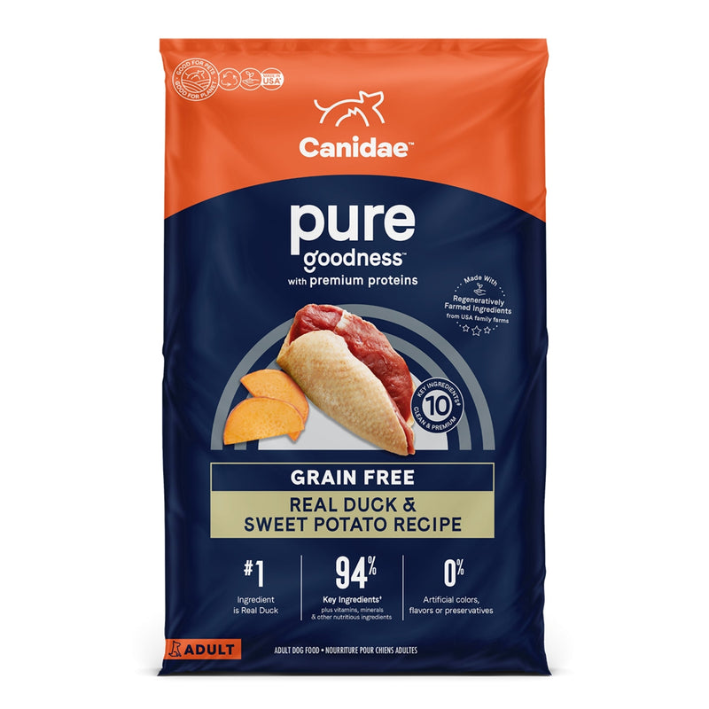 CANIDAE PURE Farm To Bowl GrainFree LID Dry Dog Food Duck  Sweet Potato, 1ea/22 lb