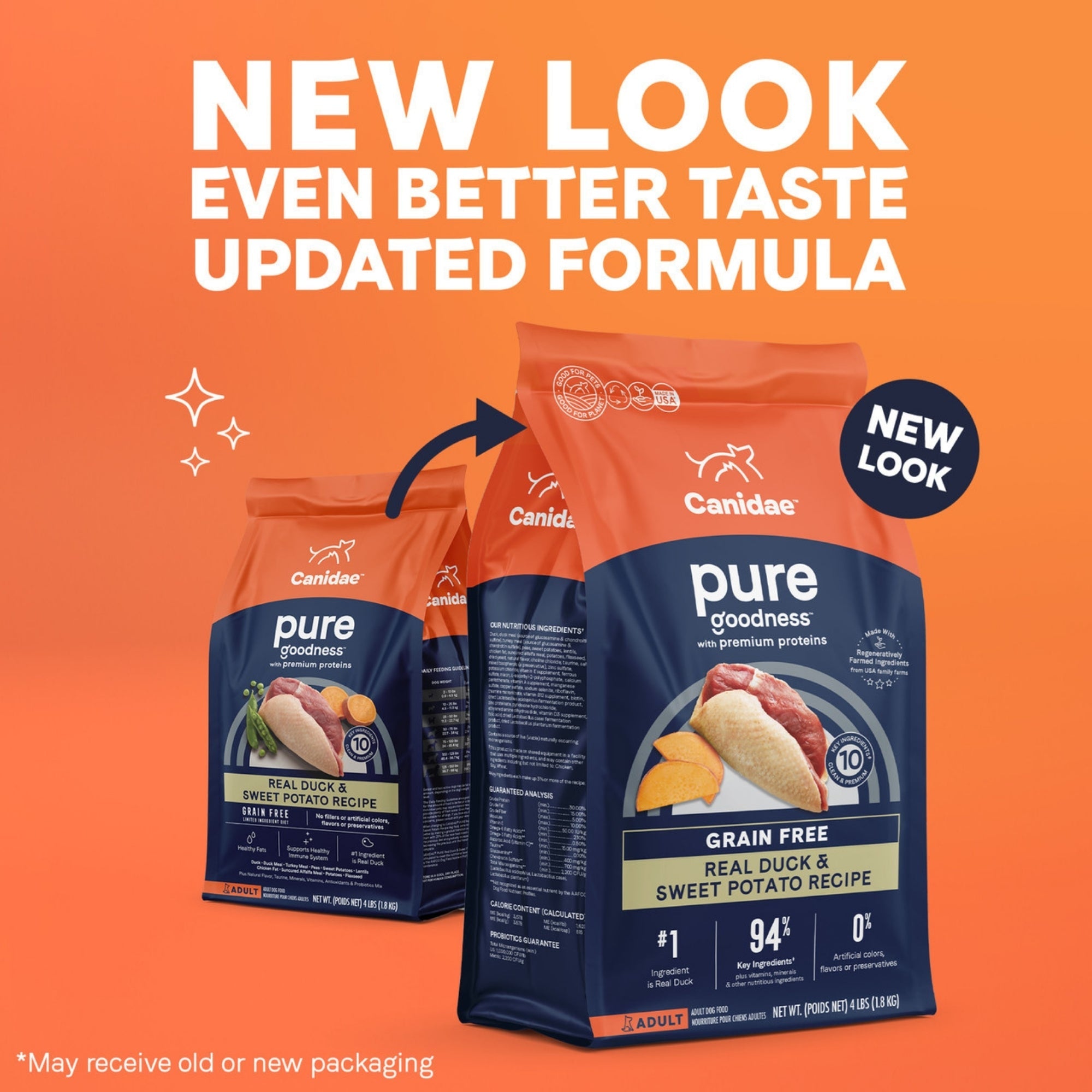 CANIDAE PURE Farm To Bowl GrainFree LID Dry Dog Food Duck  Sweet Potato, 1ea/4 lb
