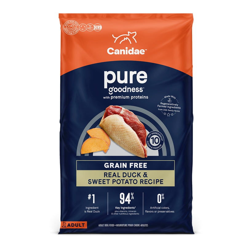 CANIDAE PURE Farm To Bowl GrainFree LID Dry Dog Food Duck  Sweet Potato, 1ea/4 lb