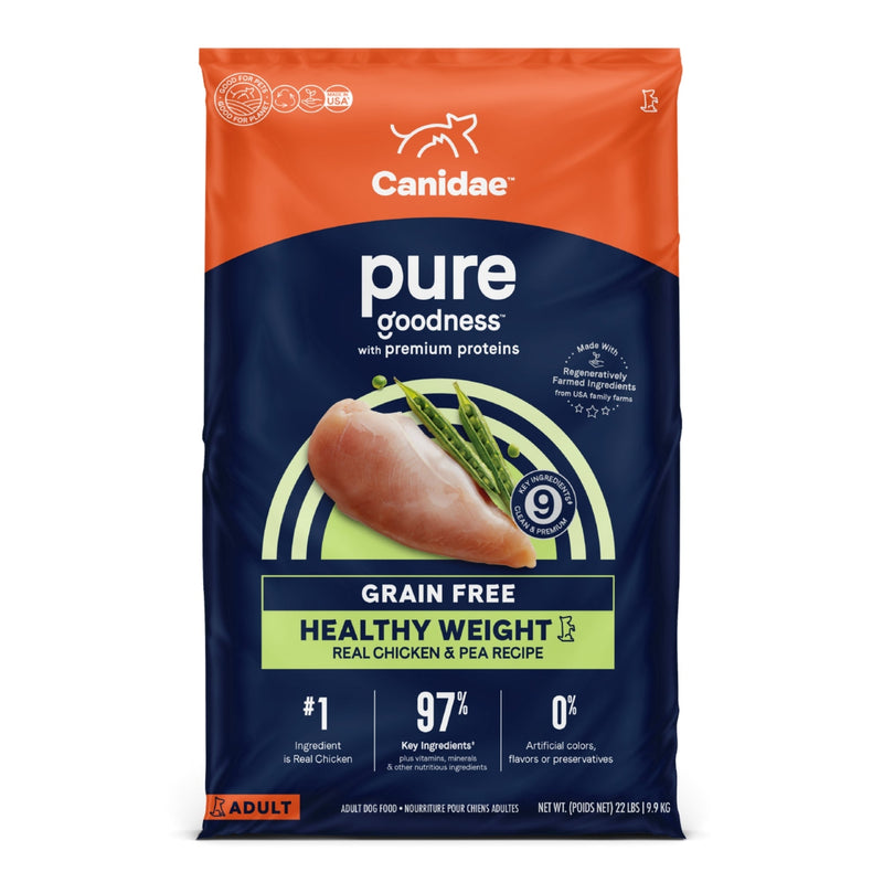 CANIDAE PURE Farm To Bowl GrainFree LID Healthy Weight Dry Dog Food Chicken  Pea, 1ea/22 lb