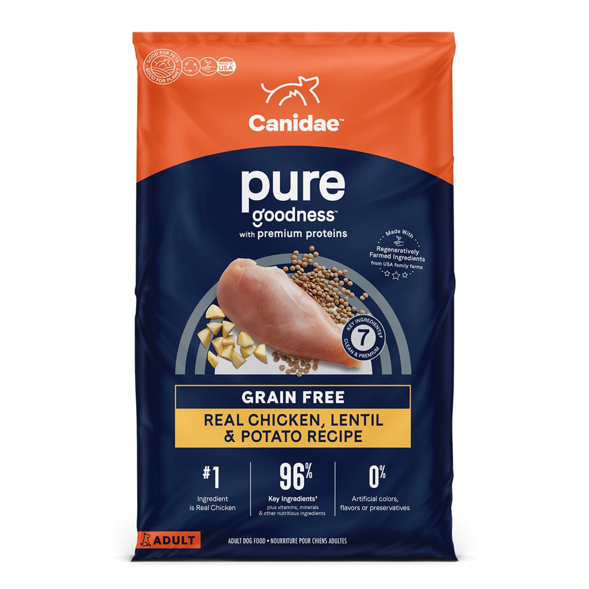 CANIDAE PURE goodness Grain-Free LID Dry Dog Food Chicken, Lentil & Pea 22lb