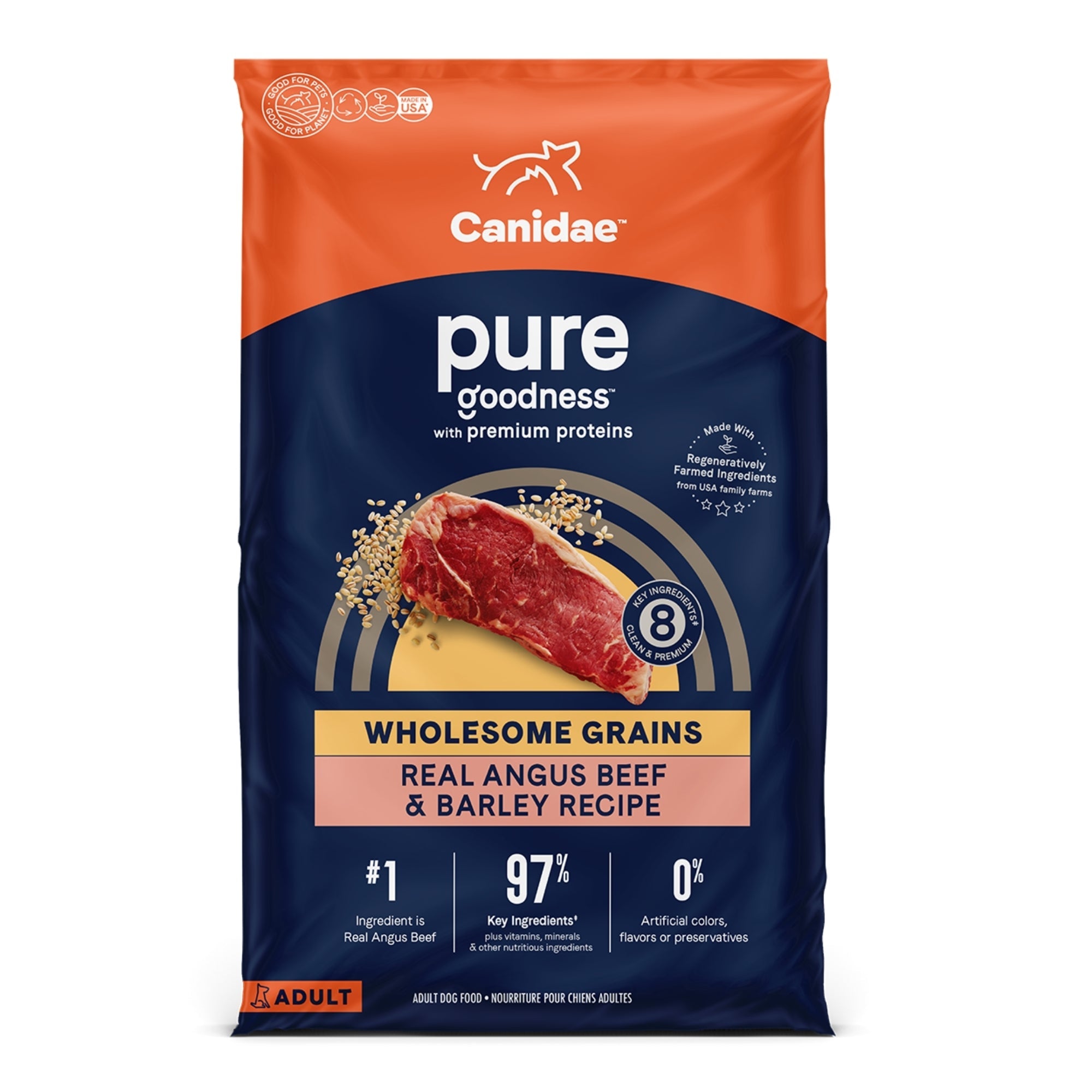 CANIDAE PURE Farm To Bowl  w/Wholesome Grains Dry Dog Food Beef  Barley, 1ea/22 lb