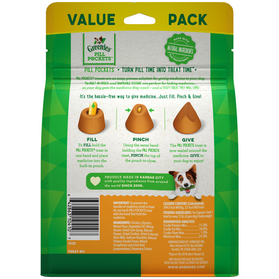 GREENIES PILL POCKETS Treats Chicken Flavor Capsule Size 15.8oz