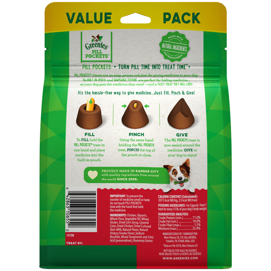 GREENIES PILL POCKETS Treats Hickory Smoke Flavor Capsule Size 15.8oz