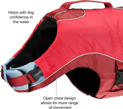 Surf N’ Turf Dog Life Jacket - Flotation Life Vest for Swimming and Boating - Dog Lifejacket with Rescue Handle and Reflective Accents - Machine Washable - Red/Blue, Medium