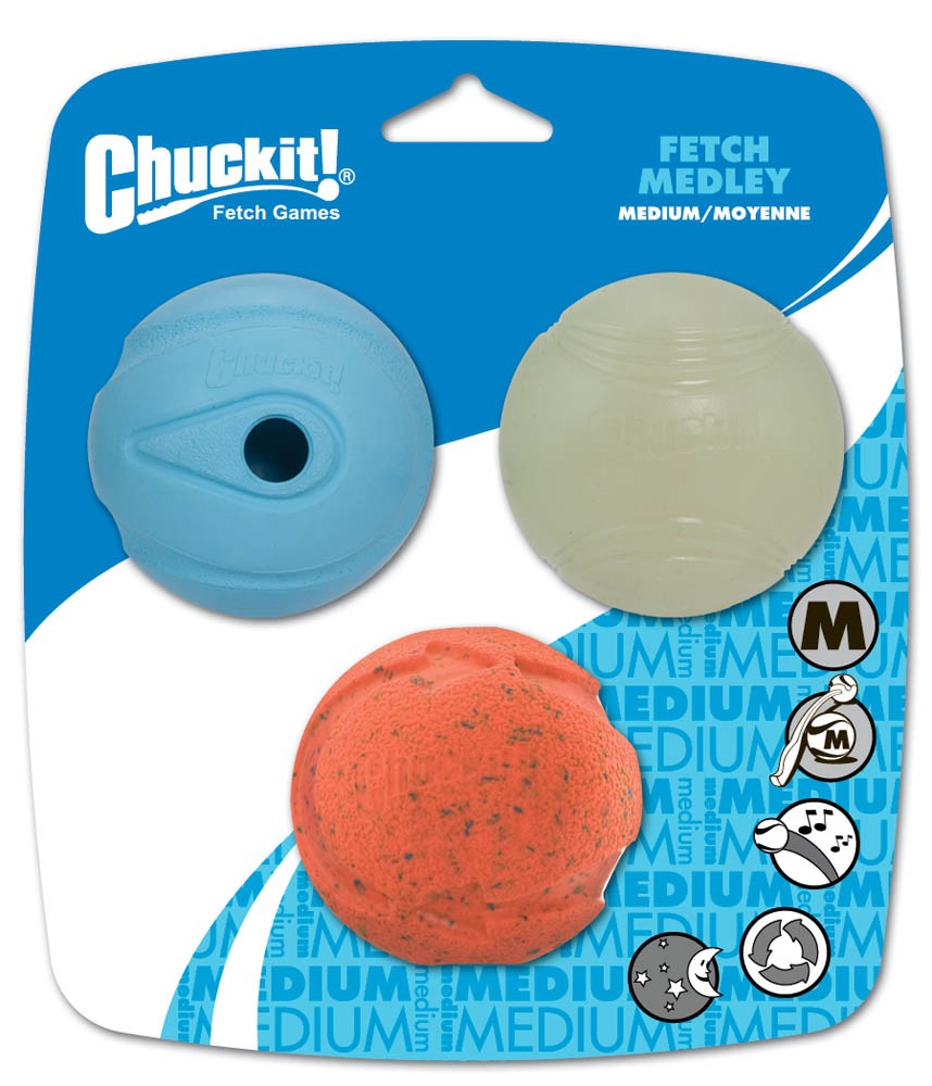 Chuckit! Fetch Medley Balls Assortment Dog Toy Medium 3pk