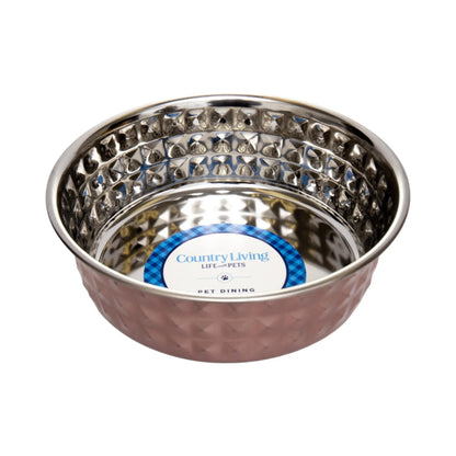 Country Living Set of 2 Hammered Stainless Steel Dog Bowls – Ideal for Extra Large Breeds – Rose Quartz/64oz American Pet Supplies