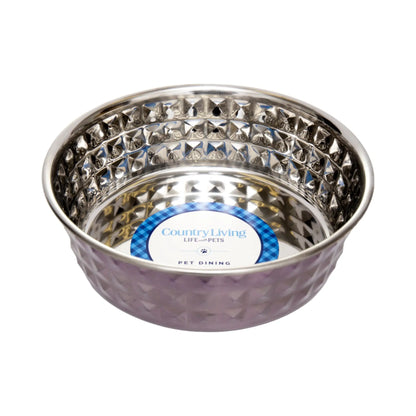 Country Living Set of 2 Hammered Stainless Steel Dog Bowls – Lavender American Pet Supplies