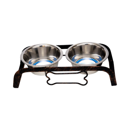 Country Living Rustic Dog Bone Elevated Feeder with 2 Stainless Steel Bowls American Pet Supplies