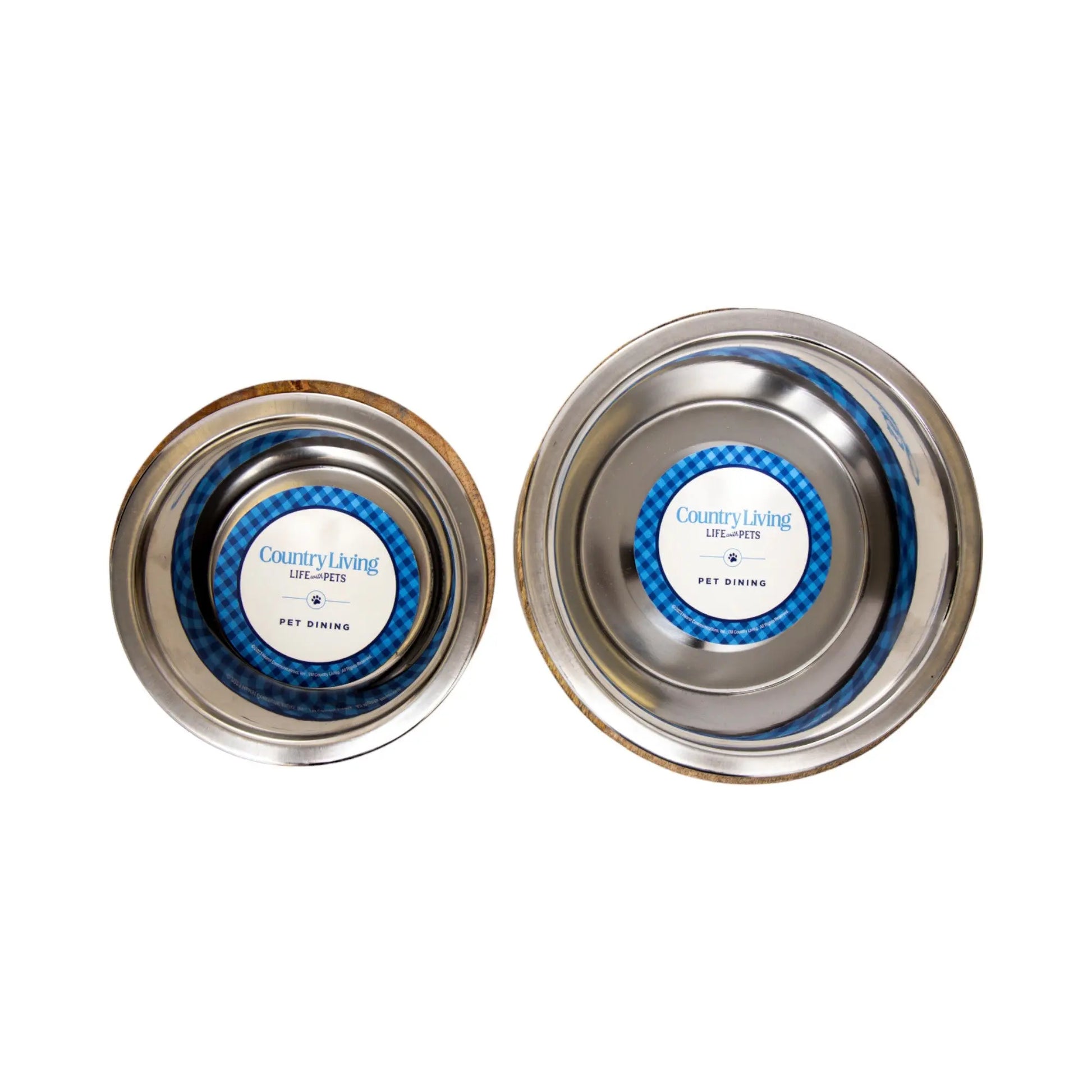 Country Living Stainless Steel Dog Bowl with Cylindrical Mango Wood Holder American Pet Supplies