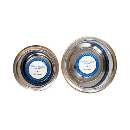 Country Living Stainless Steel Dog Bowl with Cylindrical Mango Wood Holder American Pet Supplies