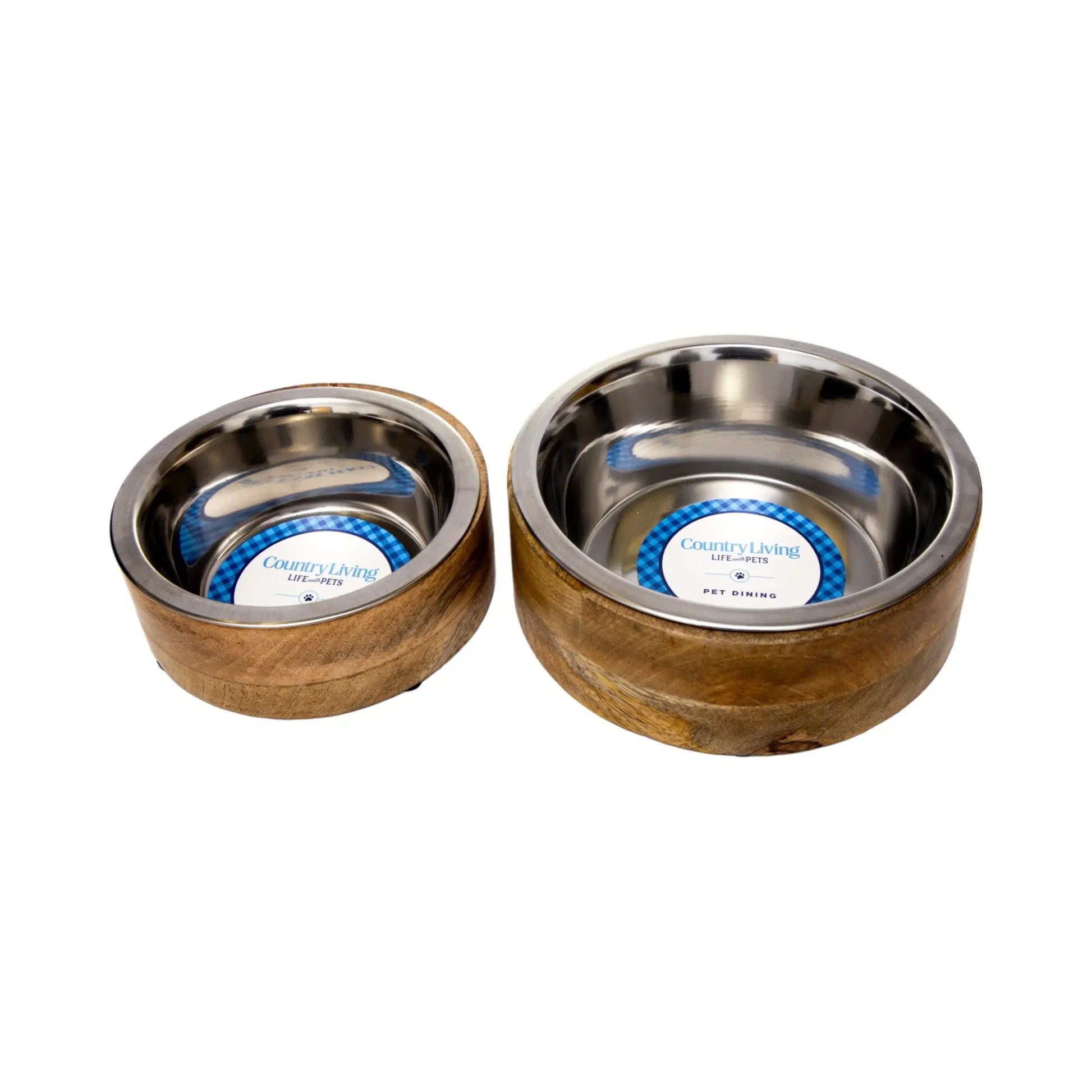 Country Living Stainless Steel Dog Bowl with Cylindrical Mango Wood Holder American Pet Supplies