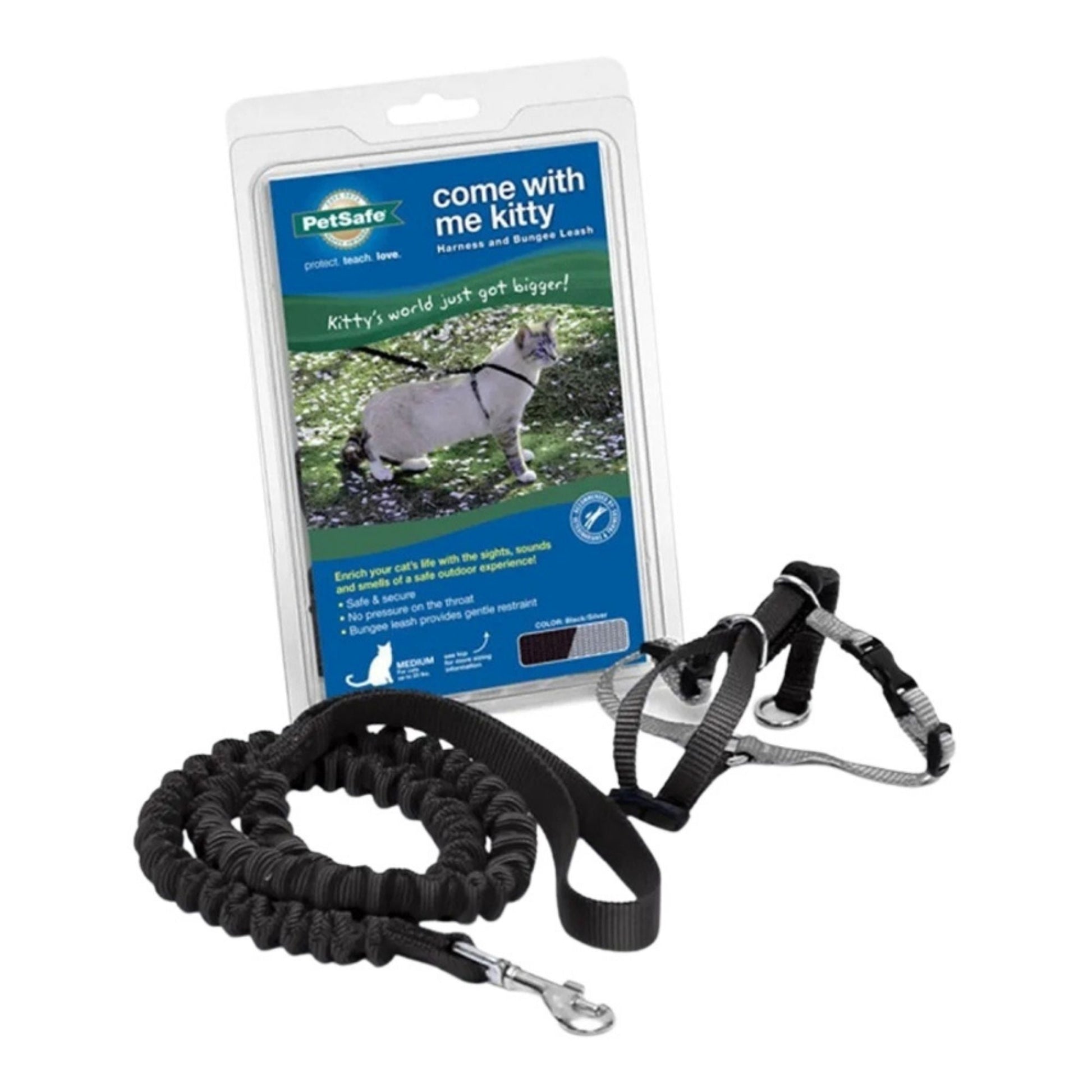 Petsafe Cat Come With Me Kitty Harness And Bungee Leash Black Medium