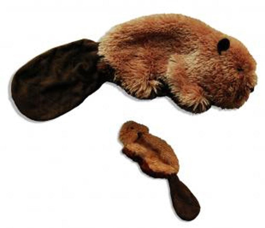 KONG Dr. Noyz Unstuffed Plush Dog Toy Beaver with Squeaker Small