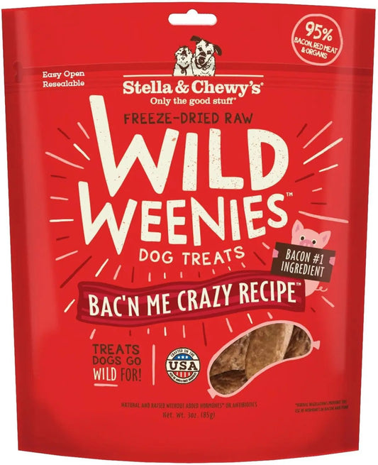 Freeze-Dried Raw Wild Weenies Dog Treats - High-Protein Training Treats for Dogs & Puppies - All-Natural Bacon Recipe with 95% Meat & Organs - USA Made - 3 Oz Bag