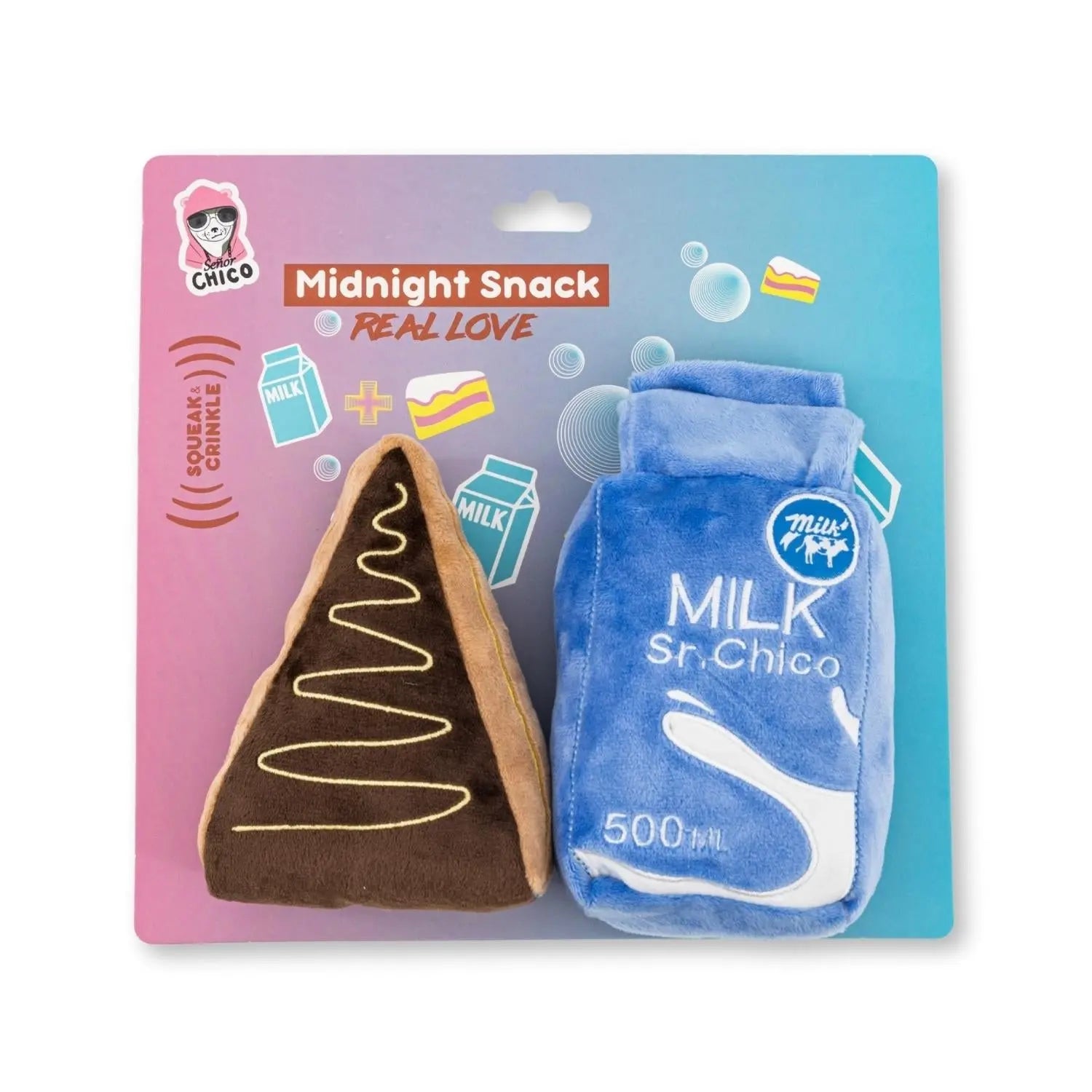 Cake Slice & Milk Midnight Snack Plush Dog Toy Gift Set – with Squeaker & Crinkle Paper American Pet Supplies
