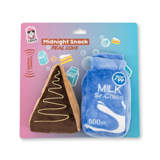 Cake Slice & Milk Midnight Snack Plush Dog Toy Gift Set – with Squeaker & Crinkle Paper American Pet Supplies