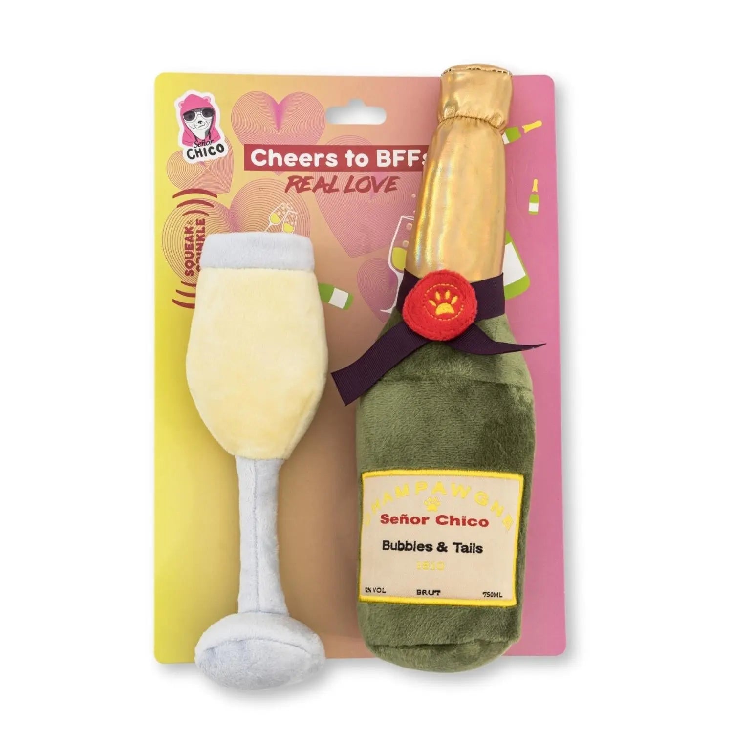 Champawgne-Cheers Plush Dog Toy Gift Set – with Squeaker & Crinkle Paper American Pet Supplies