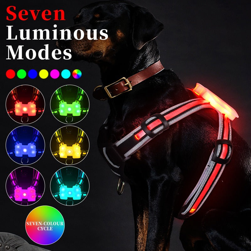 LED Light-Emitting Chest Harness Explosion-Proof Nighttime Dog Walking Undershirt Small And Large Dog Harness