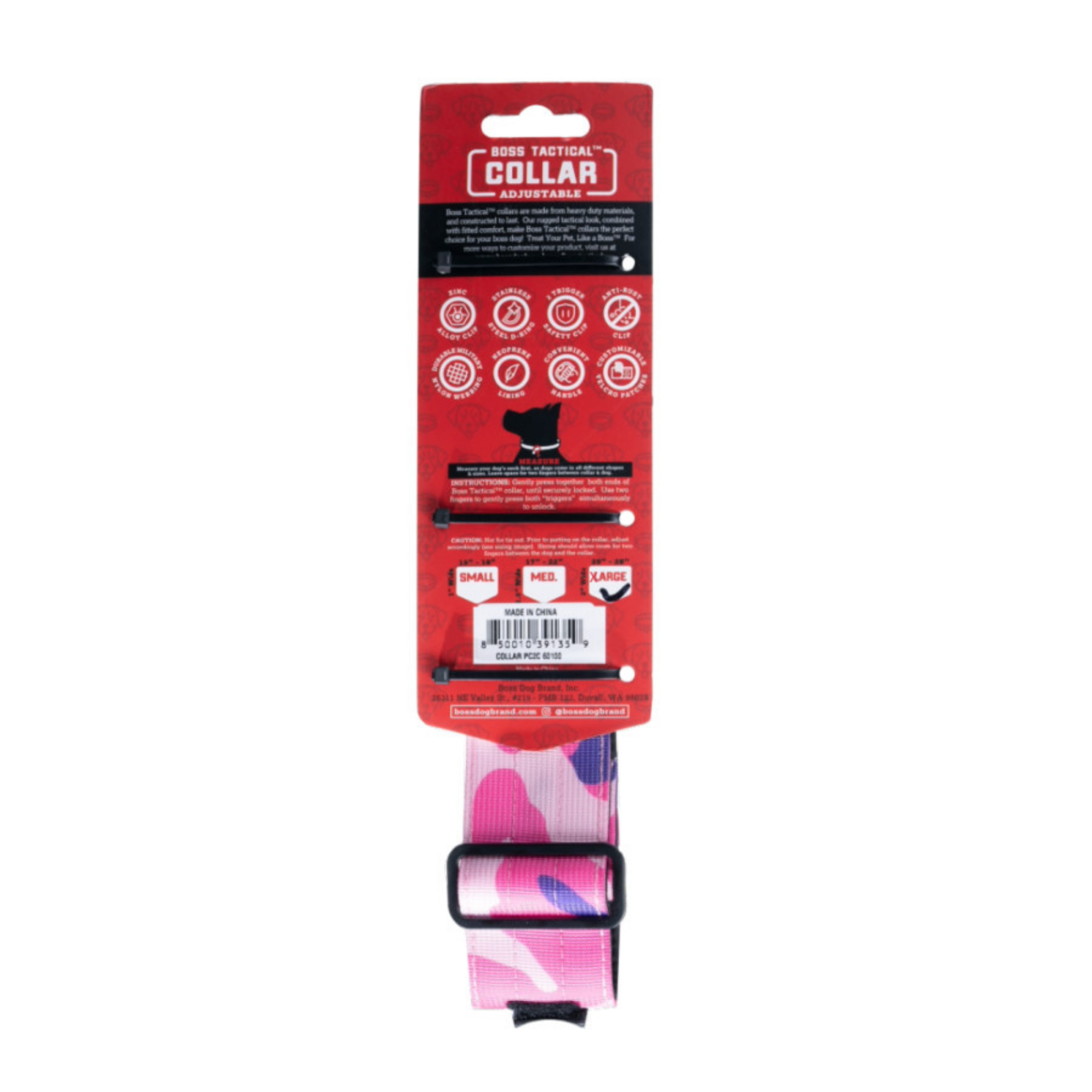 Boss Dog Tactical Adjustable Dog Collar Pink Camo, 1ea/XL, 2028 in