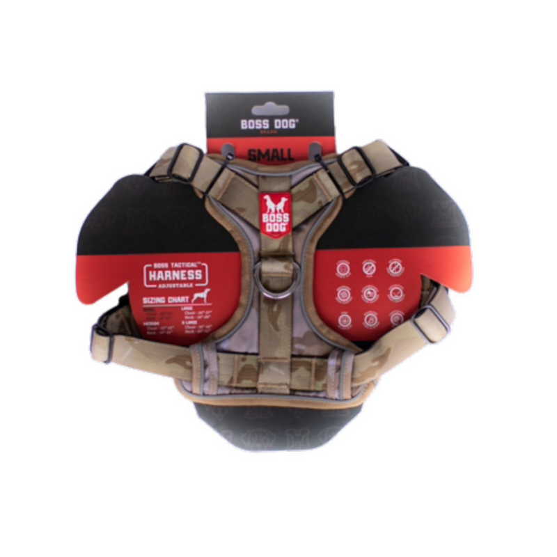 Boss Dog Tactical Dog Harness Tan Camo, 1ea/SM
