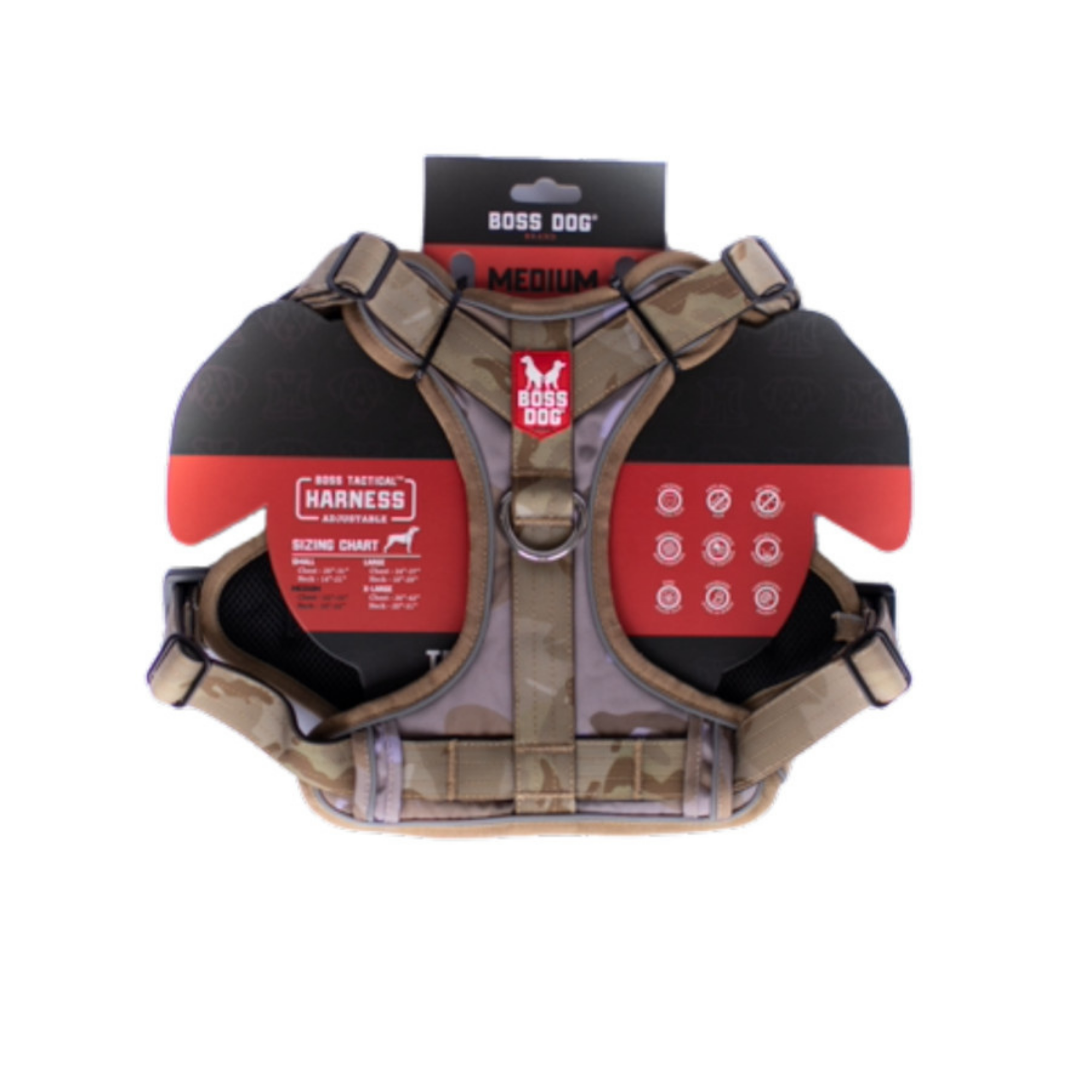 Boss Dog Tactical Dog Harness Tan Camo, 1ea/MD