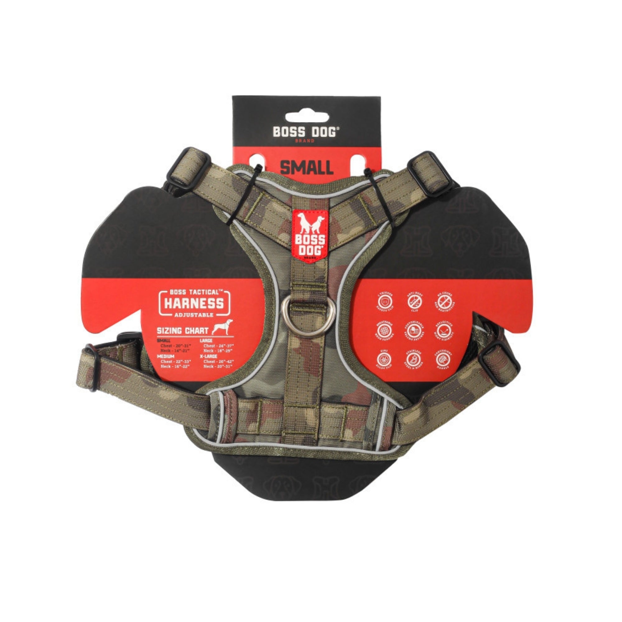 Boss Dog Tactical Dog Harness Green Camo, 1ea/SM