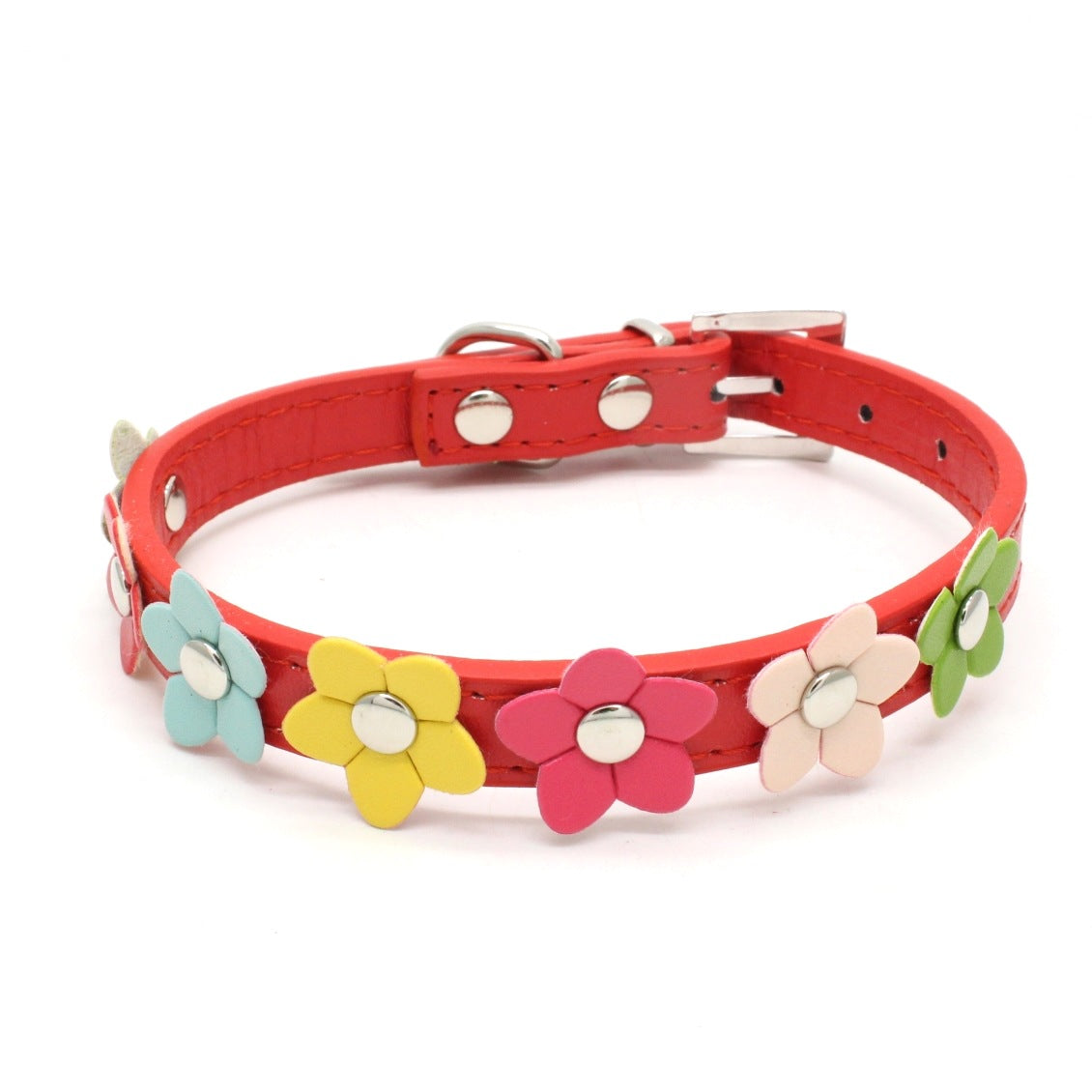 PU Pet Collar Colorful Flower Dog Belt A Row Of Small Flower Dog Collar Pet Supplies Dog Chain