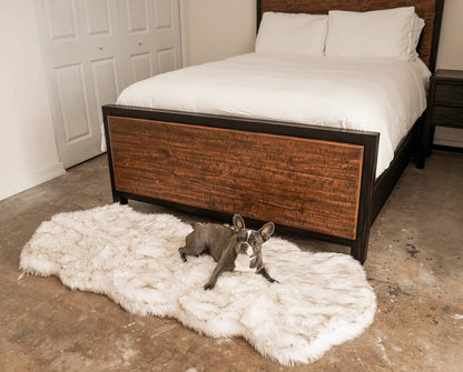 PupRug™ Runner Faux Fur Memory Foam Dog Bed - Curve White with Brown Accents Paw.com