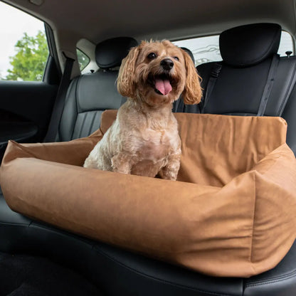 PupProtector™ Faux Leather Memory Foam Dog Car Bed - Camel Paw.com
