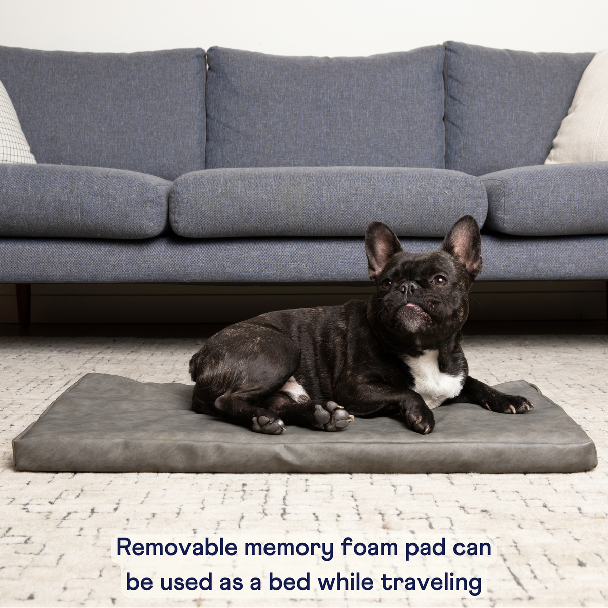PupProtector™ Faux Cool-to-Touch Vegan Leather Memory Foam Dog Car Bed - Slate Gray