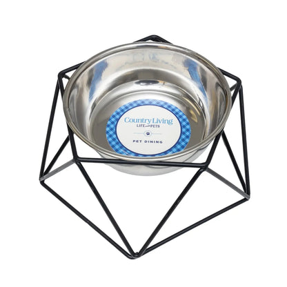 Country Living Elevated Single Dog Bowl Feeder – Geometric Design with Removable Stainless Steel Bowl American Pet Supplies