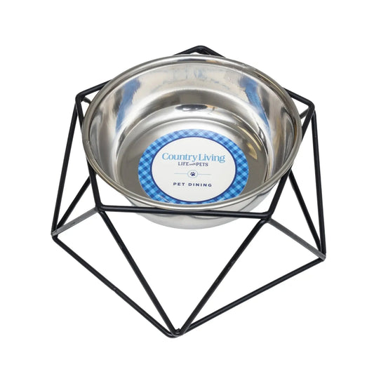 Country Living Elevated Single Dog Bowl Feeder – Geometric Design with Removable Stainless Steel Bowl American Pet Supplies