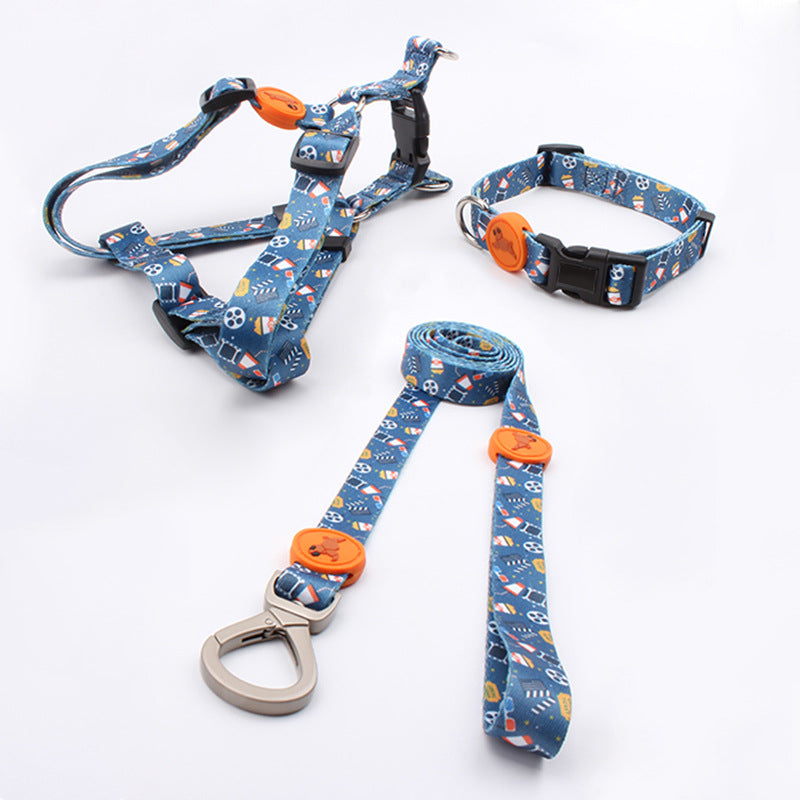 Printed Dog Leash Vest Large Dog Pet Leash Suit Cute Pet Collar Big Dog Leash Three Piece Set