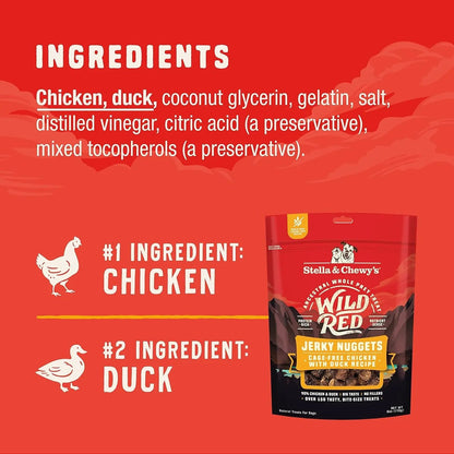 Wild Red Jerky Nuggets - 90% Protein-Rich Chicken & Duck Dog Treats - Grain-Free Training Rewards for All Breeds - Made in USA - 6 Oz Bag