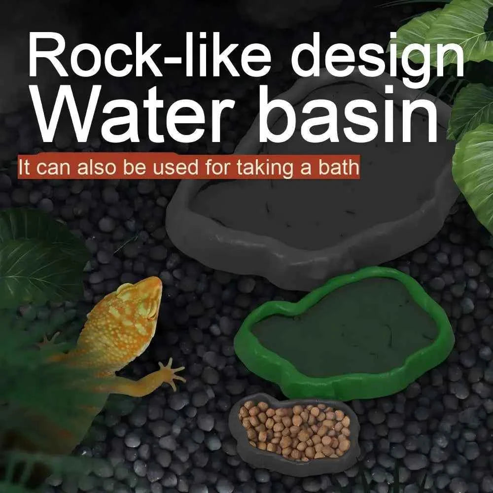 Reptile Water Dish Rock Resin Feeding Bowl Terrarium Decor Food Basin for Lizards Chameleons Snakes Turtles Geckos Frogs