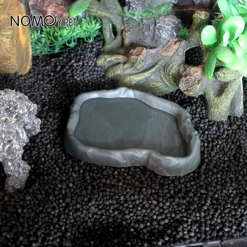 Reptile Water Dish Rock Resin Feeding Bowl Terrarium Decor Food Basin for Lizards Chameleons Snakes Turtles Geckos Frogs