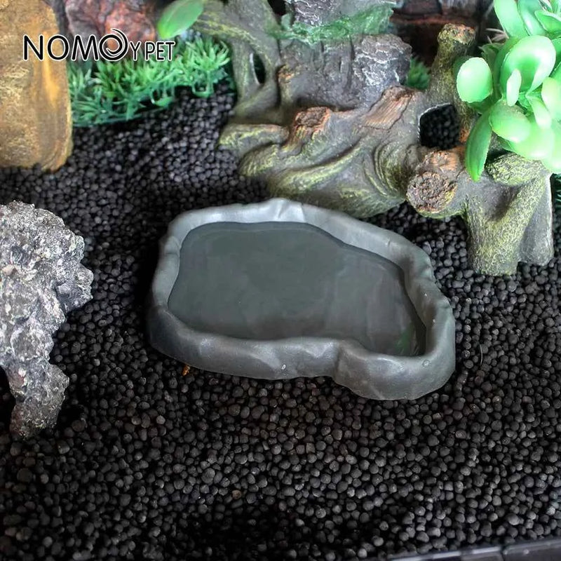 Reptile Water Dish Rock Resin Feeding Bowl Terrarium Decor Food Basin for Lizards Chameleons Snakes Turtles Geckos Frogs
