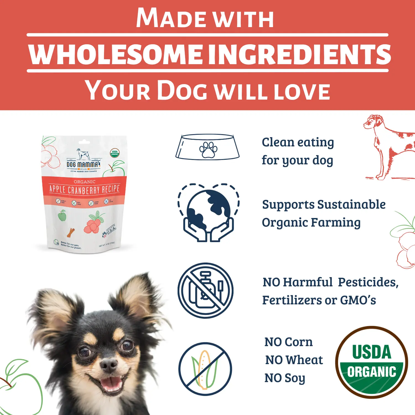 Dog Mamma's Organic Apple Cranberry Recipe - USDA Organic Certified Dog Treats Dog Mamma's Organic Dog Treats