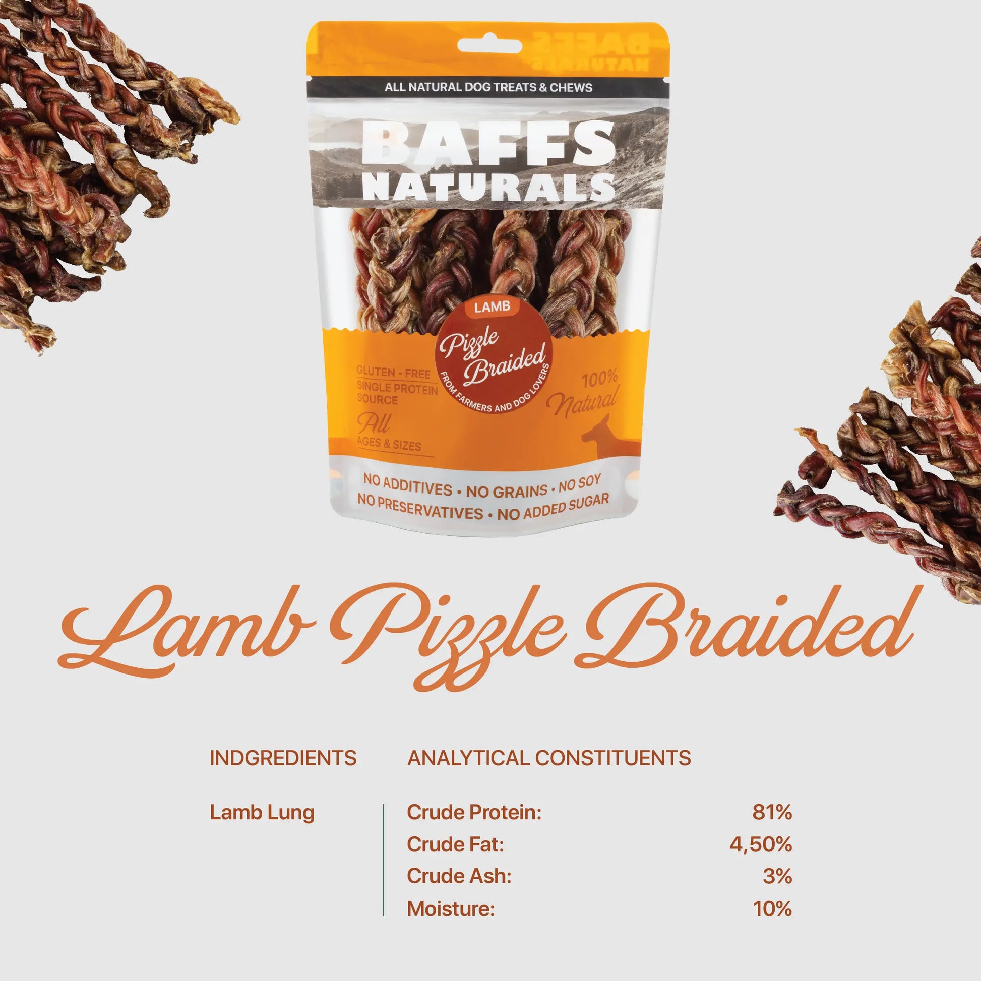 BAFFS NATURALS Braided Lamb Pizzle Chews – Long-Lasting, All-Natural Dog Treats (8oz Bag) American Pet Supplies